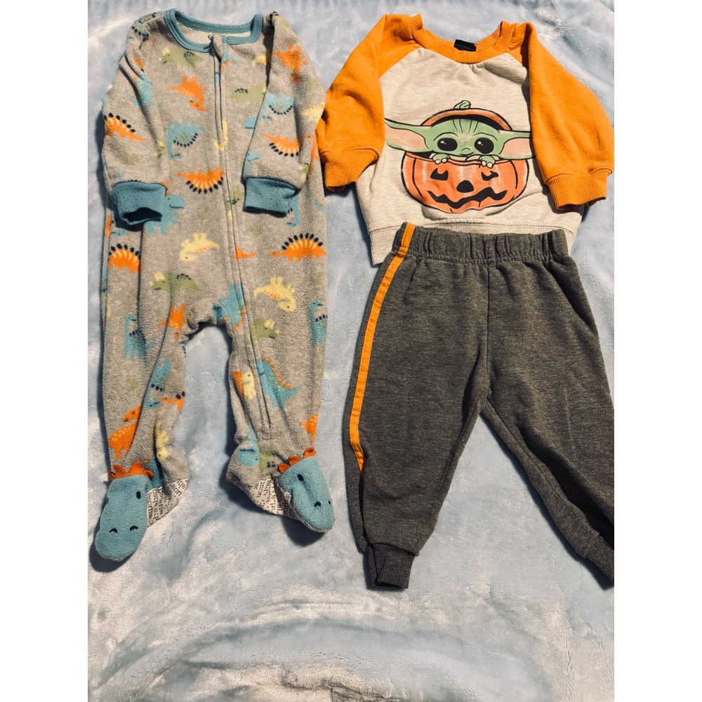 Absorba Dinosaur Fleece Sleeper & Star Wars Grogu Halloween Outfit Set 12M